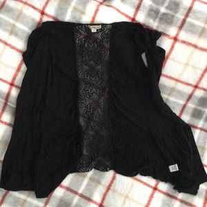 Black shawl with lace floral design